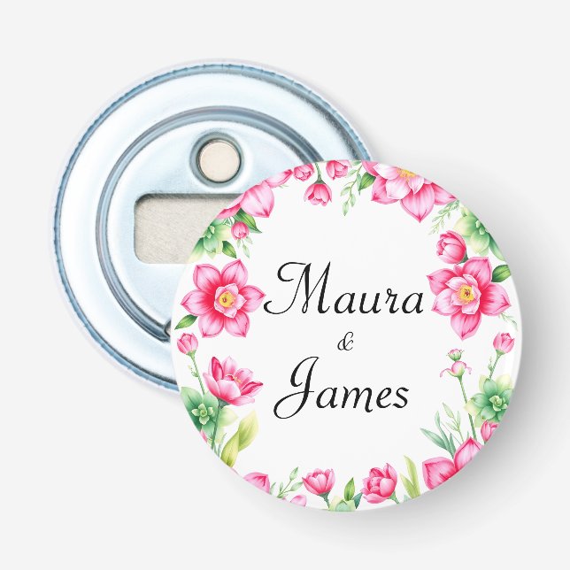 Pink Flower Button Bottle Opener (Front)