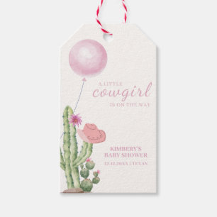 Pink Flower Cactus Balloon Cowgirl Baby Shower  Gift Tags