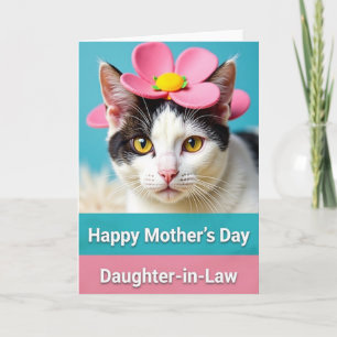 Pink Flower Cat Mothers Day Card