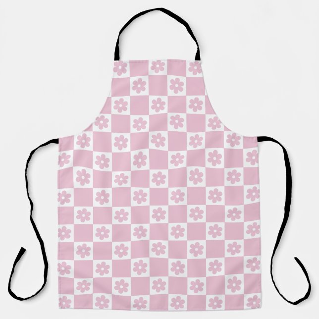 Pink Flower checked pattern Apron (Front)