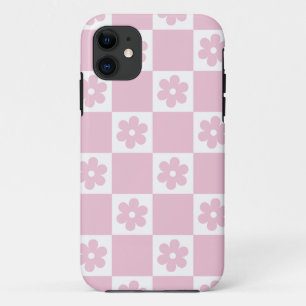 Pink Flower checked pattern iPhone 11 Case