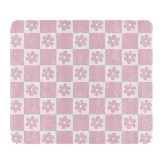 Pink Flower checked pattern Cutting Board (Front)