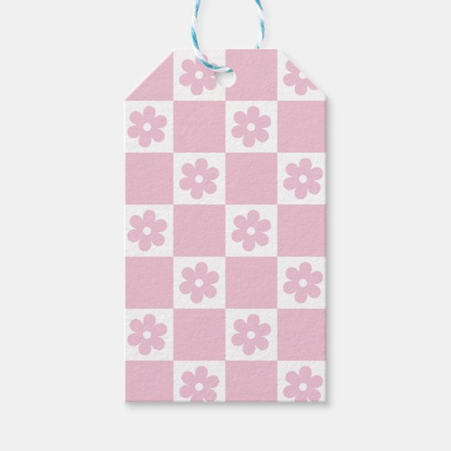 Pink Flower checked pattern Gift Tags (Front)
