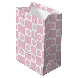 Pink Flower checked pattern Medium Gift Bag
