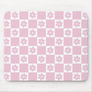 Pink Flower checked pattern Mouse Pad