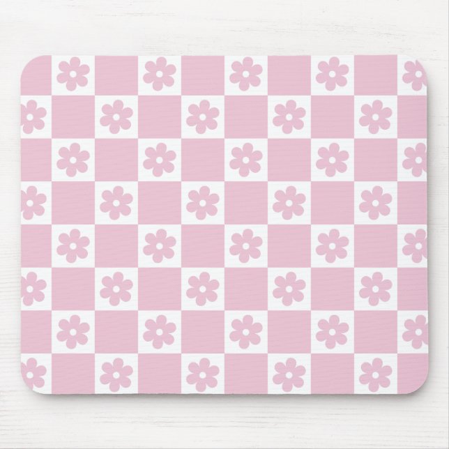 Pink Flower checked pattern Mouse Pad (Front)