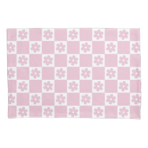 Pink Flower checked pattern Pillowcase