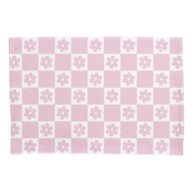 Pink Flower checked pattern Pillowcase (Front)
