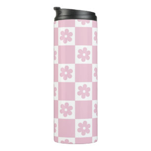 Pink Flower checked pattern Thermal Tumbler