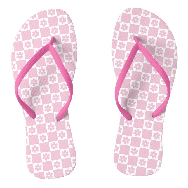 Pink Flower checked pattern Thongs (Footbed)