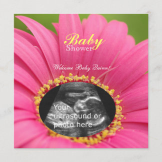 Pink "Flower Child" Sonogram Shower Invite-square Invitation