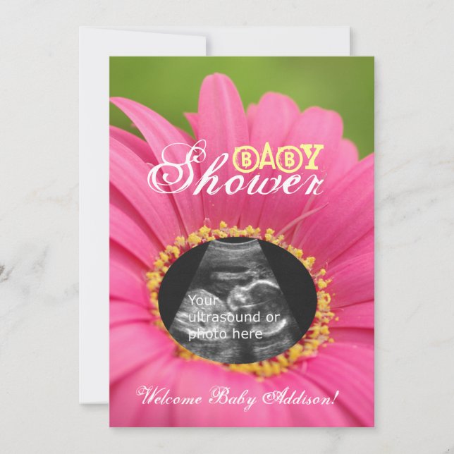 Pink "Flower Child" Ultrasound Baby Shower Invites (Front)
