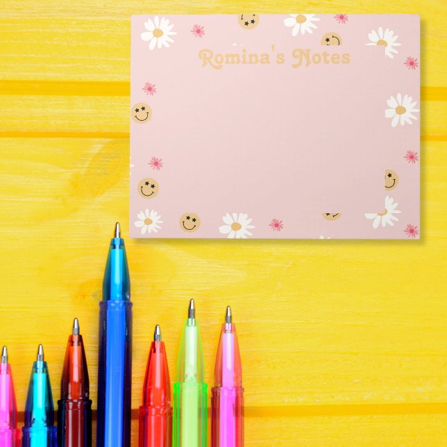 Pink flower Colourful retro pattern personalised Notepad (Pink flower Colorful retro pattern personalized Notepad)