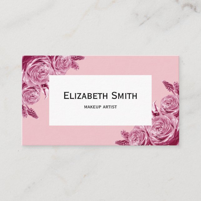 Pink flower composition with name business card (Front)