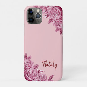Pink flower composition with name iPhone 11 pro case