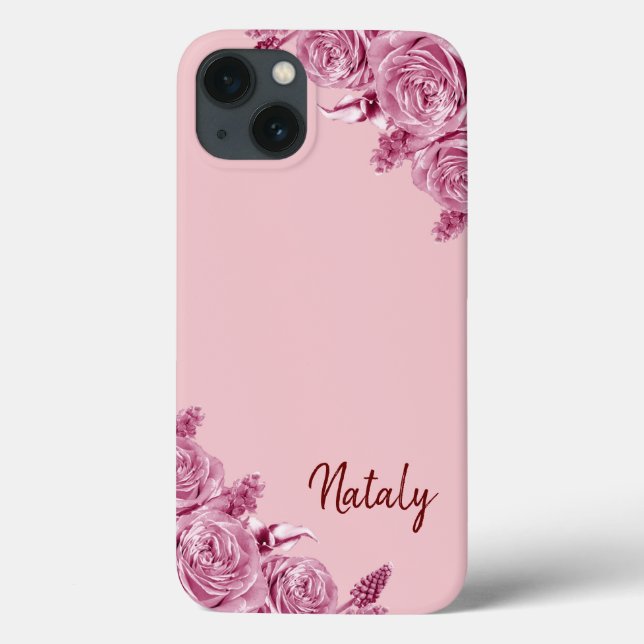 Pink flower composition with name Case-Mate iPhone case (Back)