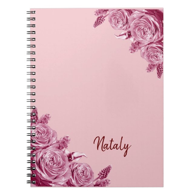 Pink flower composition with name notebook (Front)