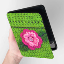 Pink Flower Cool Green Leaf Artisan Crochet Print