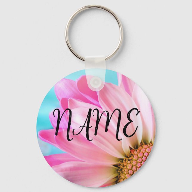 Pink Flower Custom Name Keychain - Add your name (Front)