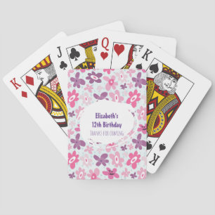 Pink Flower Cute Whimsical Pattern Birthday Thanks Playing Cards