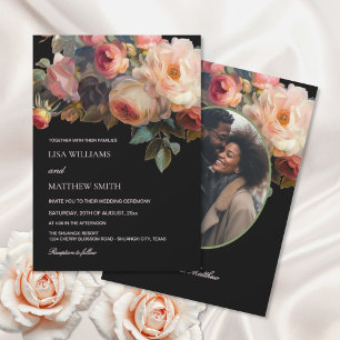 Pink Flower Dark Floral   Photo Wedding Invitation