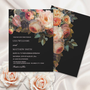Pink Flower Dark Floral Wedding Invitation