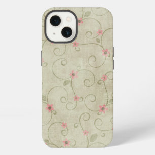 Pink Flower Design On Green iPhone 13 Case