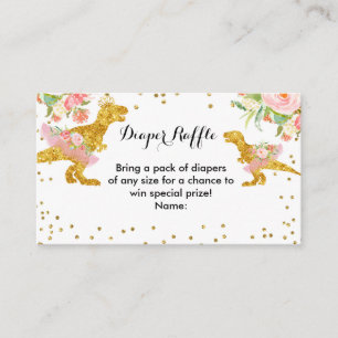 Pink Flower Dino Girl Baby Shower - Diaper Raffle Enclosure Card
