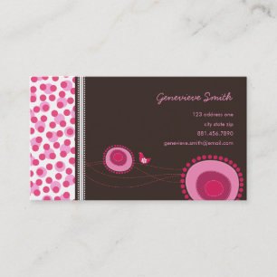 Pink Flower Dots and Happy Bird Fun Profile Card /