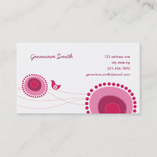 Pink Flower Dots and Happy Bird Fun Profile Card /