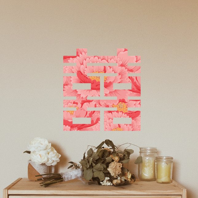 Pink Flower Double Xi Chinese Wedding (Pink Flower Double Xi Chinese Wedding Decoration)