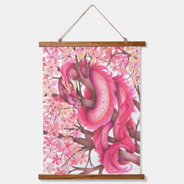 Pink flower dragon hanging tapestry (Front)