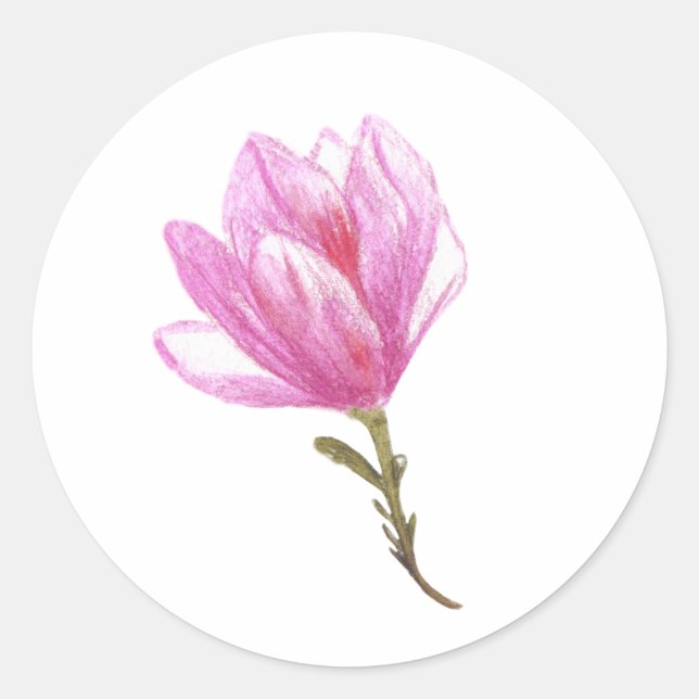Pink Flower Drawing ,Floral Drawing Sticker (Front)