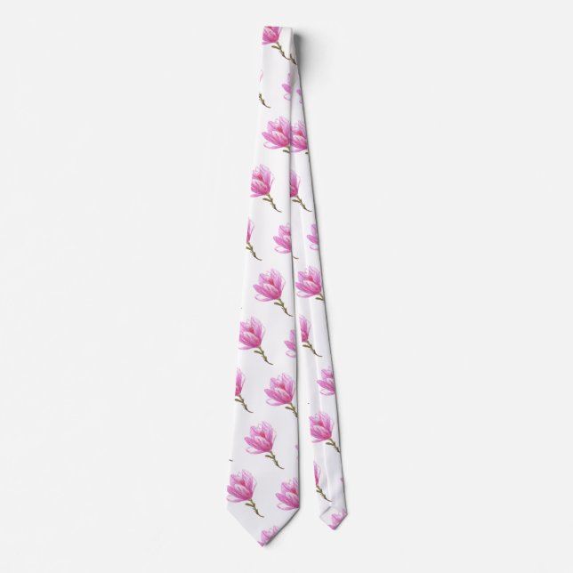 Pink Flower Drawing Tie (Front)