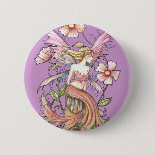 Pink Flower Fairy Art 6 Cm Round Badge