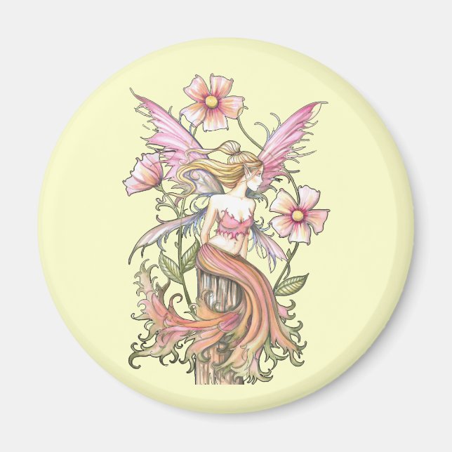 Pink Flower Fairy Art Magnet (Front)