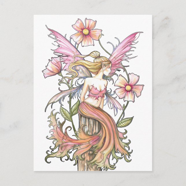 Pink Flower Fairy Art Postcard (Front)