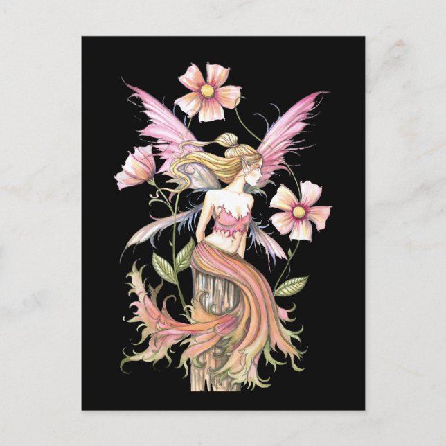 Pink Flower Fairy Art Postcard (Front)
