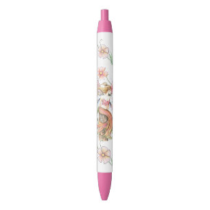 Pink Flower Fairy Fantasy Art Black Ink Pen