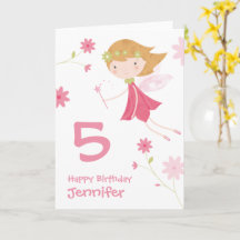 Pink Flower Fairy Personalized Birthday Card