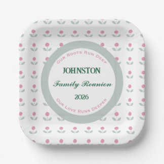 Pink Flower Family Reunion 7 in. Sq. Paper Plates