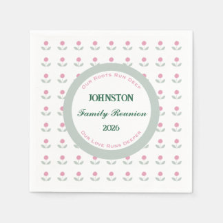 Pink Flower Family Reunion Paper Cocktail Napkin