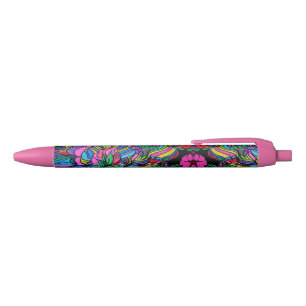 Pink Flower Fantasy by Tami Black Ink Pen