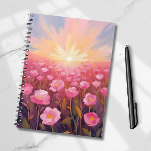 Pink Flower Field Watercolor Floral Notebook