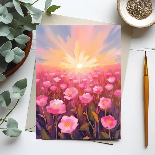 Pink Flower Field Watercolor Floral Postcard (Creator Uploaded)