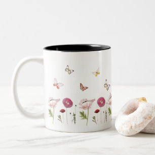 Pink Flower Floral Garden Butterfly Patterns Mug
