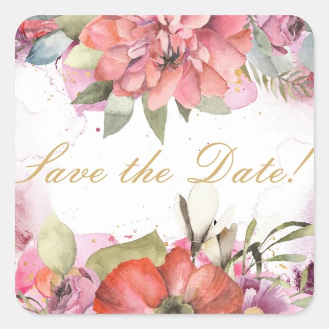 Pink flower frame PERSONALIZED Square Sticker (Front)