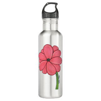 Pink Flower Full with Blue background 710 Ml Water Bottle