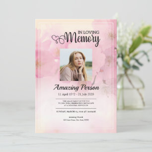 Pink flower Funeral order of service Invitation