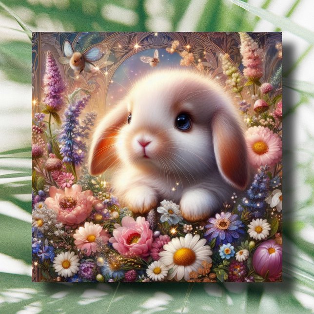 Pink Flower Garden Cute Baby Bunny Easter Holiday Card (Creator Uploaded)